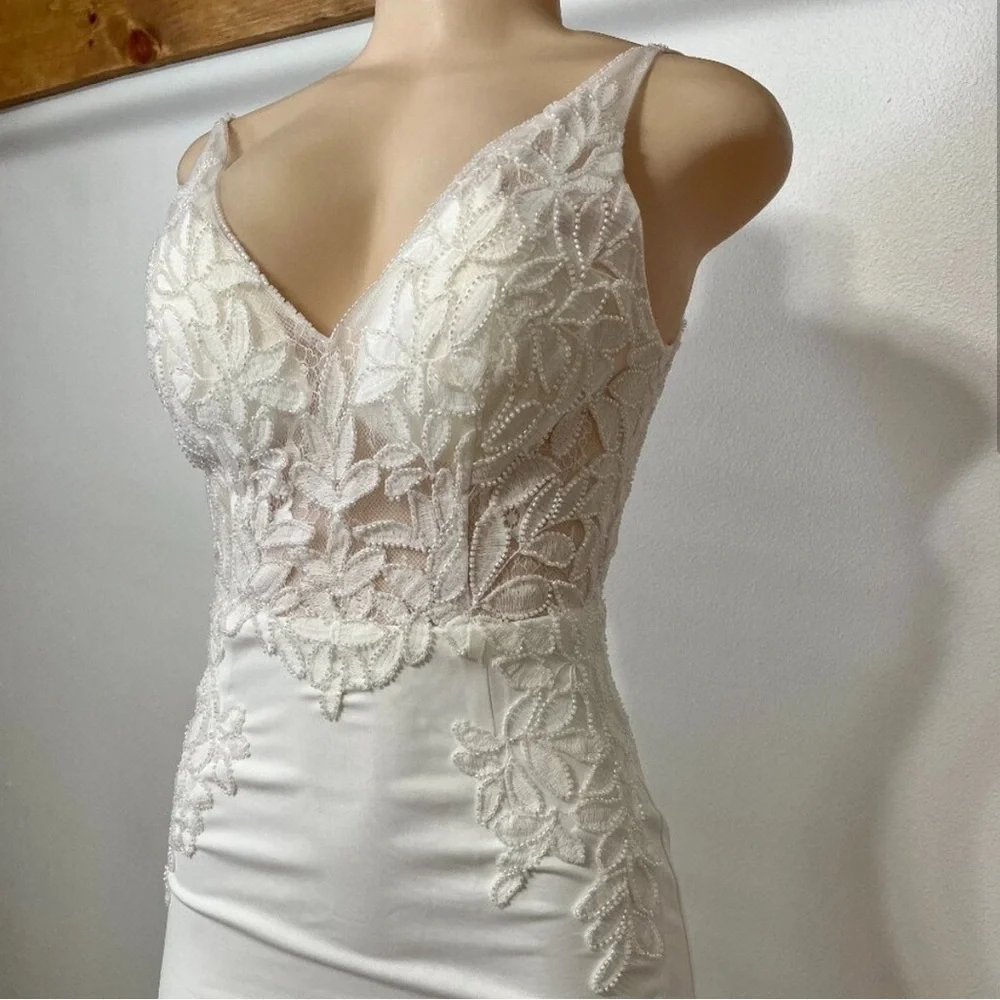 Lulu’s Remarkably Romantic White Sheer Mesh Beaded Maxi Wedding Dress - Picture 3 of 8